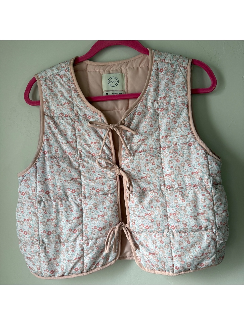 Floral Quilted Puffer Vest Boho Embroidered | M